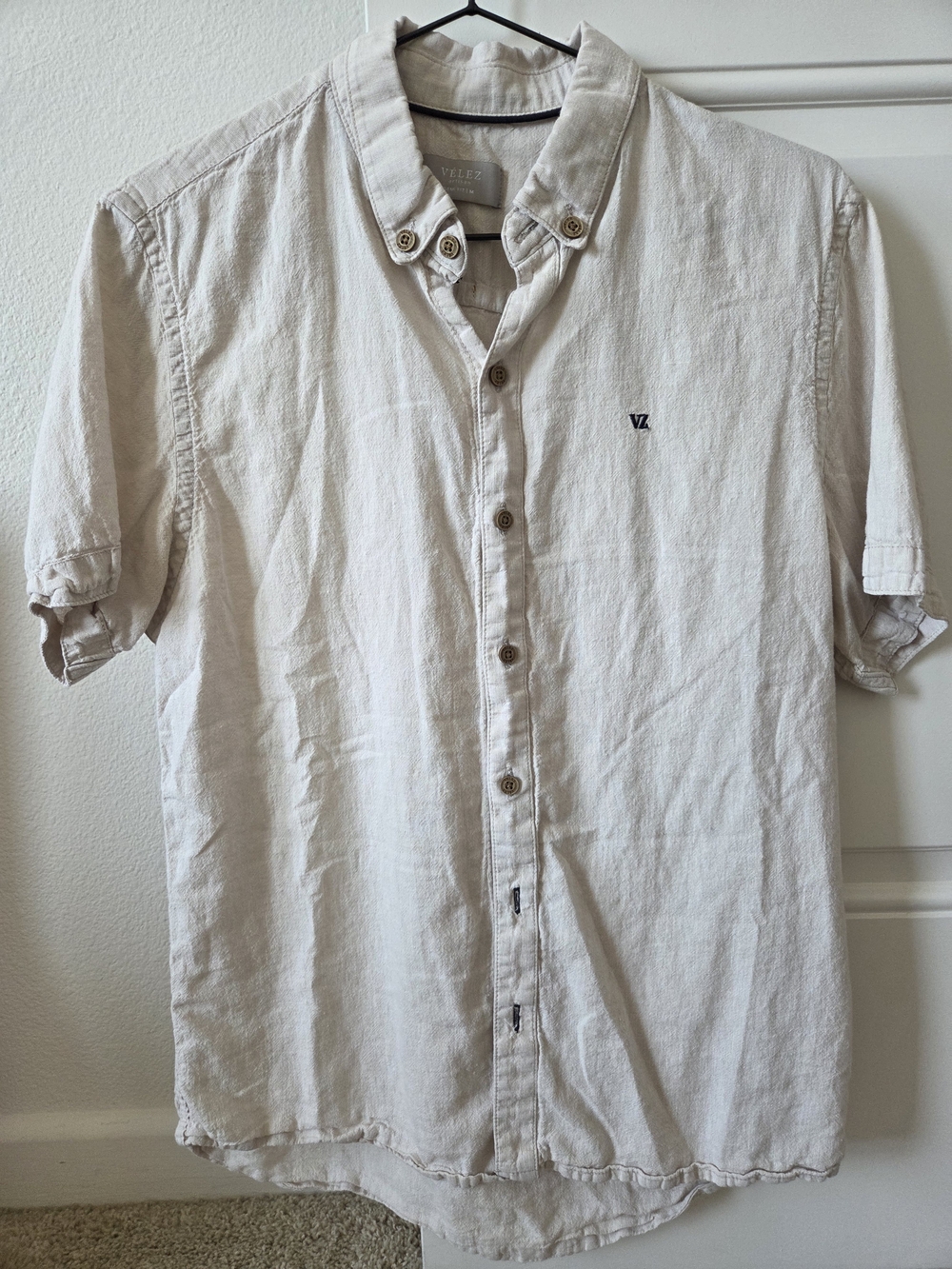 Velez Artisan Men Linen Blend Button-Down Shirt Semi-Fit